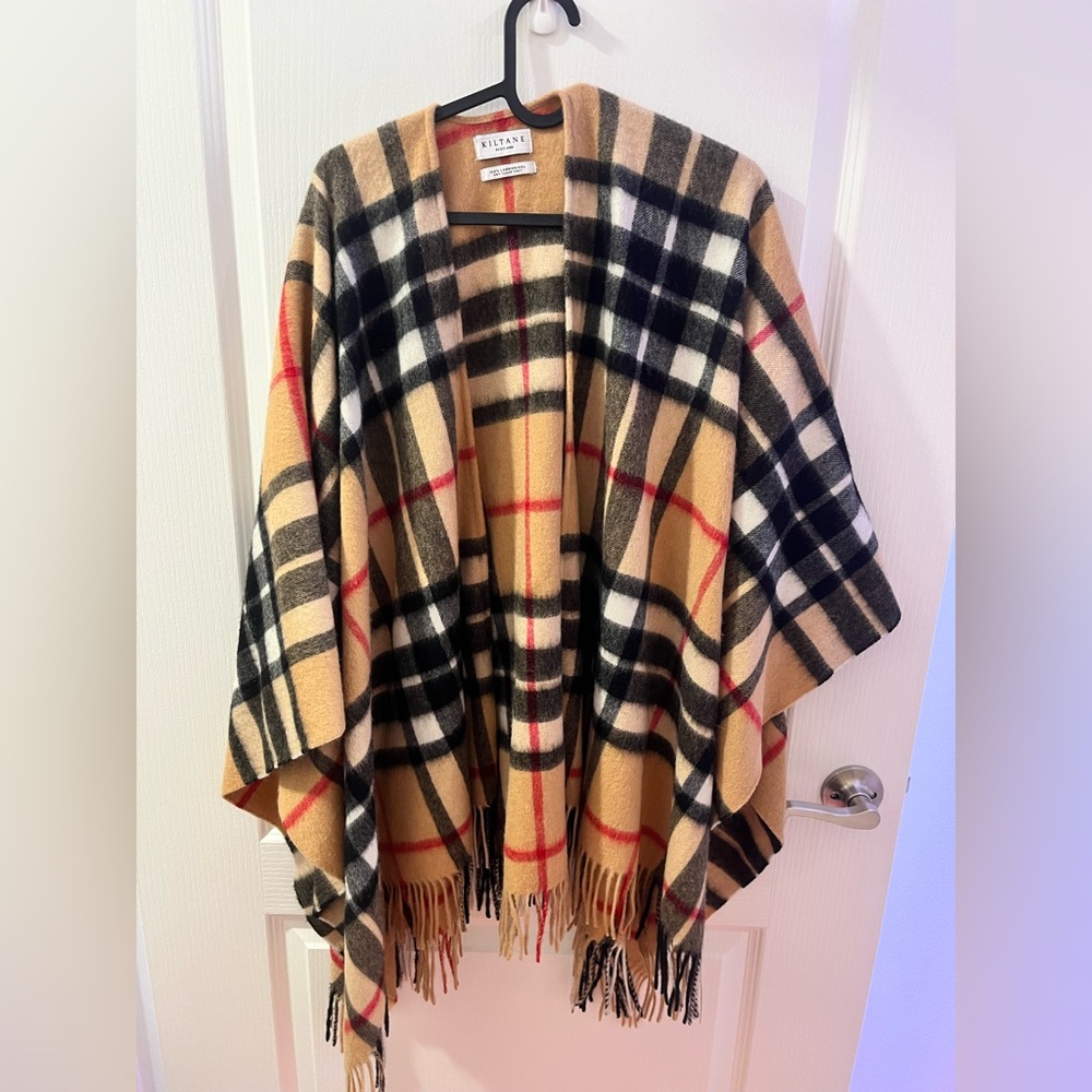 Kiltane of Scotland shawl in tan and red plaid